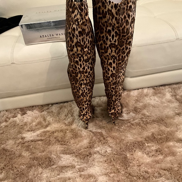 NIB AZALEA THIGH HIGH LEOPARD PRINT EMBELLISHED SEXY BOOTS 7,5 🔥🔥🔥 - Picture 11 of 17